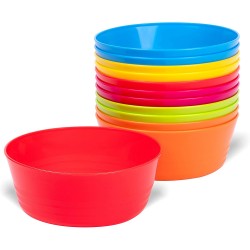 Plaskidy Kids Plastic Bowls Set of 12 Children Bowl 10 Ounce Microwave Dishwasher Safe BPA Free Non Toxic Toddler Bowls 6 Bright Colors for Cereal Soup Snack Great Plastic Bowls for Kids & Toddlers