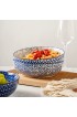 Selamica Ceramic 30 Ounce Large Pasta Bowls 8 inch Serving Bowls Wide and Shallow Microwave Dishwasher Safe Bowls Set of 4 Vintage Blue