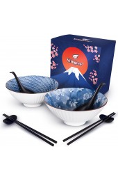 Wingcco Japanese Ceramic Ramen Bowl Set 8-Piece Set With Matching Large White Ramen Bowls and Spoons Set with Chopsticks and Chopsticks Holder For Pho Soup Thai Miso Salad Udon Noodles or Asian Food