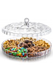 ZOOFOX Snack Serving Tray 12 Appetizer Tray with Lid 6 Compartments Round Plastic Food Storage Organizer for Dried Fruits Nuts Candies Sweet Cookies and Fruits Clear