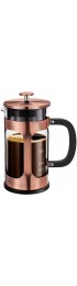 BAYKA French Press Coffee Maker Glass Classic Copper 304 Stainless Steel Coffee Press Cold Brew Heat Resistant Thickened Borosilicate Coffee Pot for Camping Travel Gifts 34 Ounce