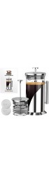Cafe Du Chateau French Press Coffee Maker Heat Resistant Glass with 4 Level Filtration System Stainless Steel Housing Brews Coffee and Tea Large 34 Oz Carafe Coffee Presser