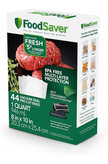 FoodSaver 1-Quart Precut Vacuum Seal Bags with BPA-Free Multilayer Construction for Food Preservation Freezer Bags & Sous Vide Bags 44 Count