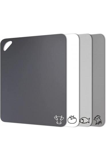 Fotouzy Plastic Cutting Board Flexible Mats With Food Icons Set of 4 BPA-Free Non-Porous Upgrade 100% Anti-skid back and Dishwasher Safe Modern Neutral Colors