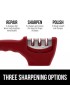 Gorilla Grip Easy to Use Knife Sharpener 3 Sharpening Options to Help Polish Sharpen and Repair Kitchen Knives Restore Dull Blades Slip Resistant Handle Durable Professional Chef Quality Red
