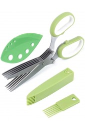 Herb Scissors Kitchen Shears with 5 Blades and Cover Multipurpose Cutting Herb Stripper Kitchen Shears Dishwasher Safe Kitchen Scissors for Cutting Vegetables Green