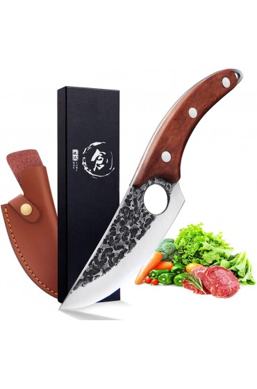 Huusk Viking Knives Chef Knife Hand Forged Full Tang Boning Knives with Sheath Japanese Butcher Meat Cleaver Kitchen Japan knives Caveman Knife for Home or Camping