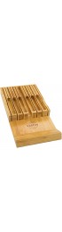 In-Drawer Knife Block Bamboo Knife Drawer Organizer Insert Kitchen Knife Holder Drawer for 12 Knives PLUS a Slot for your Knife Sharpener Without Knives