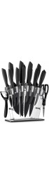 KDIK Knife Set 16 PCS High Carbon Stainless Steel Kitchen Knife Set BO Oxidation No Rust Sharp Cutlery Black Knife Set with Acrylic Stand and Serrated Steak Knives,AB112