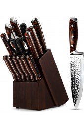 Kitchen Knife Set,15-Piece Knife Set With Block Wooden,Self Sharpening For Chef Knife Set,High Carbon Japan Stainless Steel Hammered Collection Knife Block Set with Steak Knives Boxed Knife Sets
