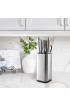 Laxinis World Universal Knife Block Stainless-Steel Modern Rectangular Design with Scissors-Slot Knife Holder Counter-top Storage Holds 12 8”-Blade Knives 9.1” by 4”knives not included
