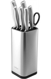 Laxinis World Universal Knife Block Stainless-Steel Modern Rectangular Design with Scissors-Slot Knife Holder Counter-top Storage Holds 12 8”-Blade Knives 9.1” by 4”knives not included