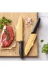 Marco Almond Golden Titanium Knife Set with Acrylic Stand Kitchen Knives Set with Block Scissor,Santoku knife,6 Golden Steak Knives Cutlery Gold Knife Set,14piece Set,Black Handle