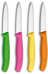 Victorinox 4-Piece Set of 3.25 Inch Swiss Classic Paring Knives with Straight Edge Spear Point 3.25 Pink Green Yellow Orange
