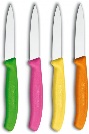 Victorinox 4-Piece Set of 3.25 Inch Swiss Classic Paring Knives with Straight Edge Spear Point 3.25 Pink Green Yellow Orange