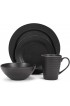 Elanze Designs Chic Ribbed Ceramic Stoneware Dinnerware 16 Piece Set Service for 4 Black With White
