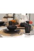 Elanze Designs Chic Ribbed Ceramic Stoneware Dinnerware 16 Piece Set Service for 4 Black With White