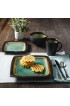 Gibson Elite Ocean Paradise Square Reactive Glaze Stoneware Dinnerware Set Service for 4 16pcs Jade