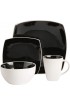 Gibson Soho Lounge Square Reactive Glaze Stoneware Dinnerware Set Service for 4 16pc Black white
