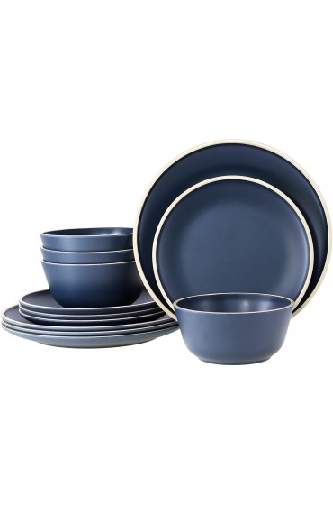 Gufaith Melamine Dinnerware Sets for 4,12 Piece Plates and Bowls Sets Unbreakable BPA Free Suitable Indoor and Outdoor Use Deep Blue