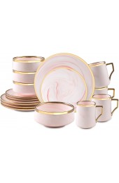 HomeVss Fine China Artisan Marbled16pc Dinner Set Pink with Gold Line