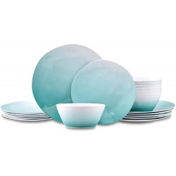 Joviton Home 18PCS Teal Turquoise Melamine Dinnerware Sets for 6,Outdoor Plates and Bowls Sets Turquoise