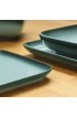 LOVECASA,16-Piece Square Stoneware Dinnerware Set Gradient Plate Set Bowl Set Dinner Plates Dessert Plates Soup Plates Cereal Bowls Service for 4 Gradient Blackish Green