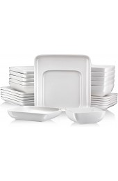 MALACASA Square Dinnerware Set 24-Piece Porcelain White Dinnerware Sets Plates and Bowls Set Dishes Dinner Set Dinner Plates Dessert Plates Soup Plates and Bowls Dinnerware Set for 6 Series Ivy