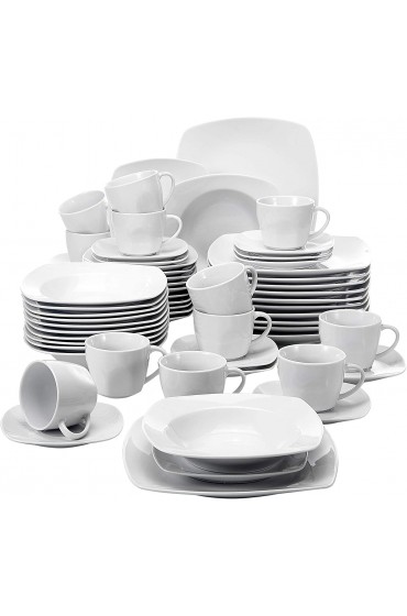 MALACASA Square Dishes Dinnerware Set 60-Piece Gray White Porcelain Dinner Sets Plates and Bowls Cups and Saucers Dinner Plates Dessert Plates and Soup Plates Service for 12 Series Julia