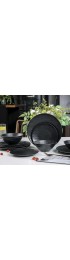 Melamine Dinnerware Sets 12pcs Plates and Bowls Sets Dishes Plates Set Outdoor and Indoor use Black