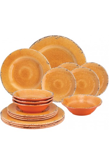 UPware 16-Piece Melamine Dinnerware Set Includes Dinner Plates Salad Plates Dessert Plates Bowls Service for 4. Crackle Orange