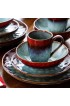 VANCASSO Series Starry 48 Pieces Red Round Stoneware Dinner Set Kiln Change Glaze Serving Dinnerware Set with Dinner Plates Dessert Plates Bowls and Mugs Service for 12