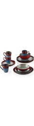VANCASSO Series Starry 48 Pieces Red Round Stoneware Dinner Set Kiln Change Glaze Serving Dinnerware Set with Dinner Plates Dessert Plates Bowls and Mugs Service for 12