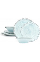 Zak Designs French Country House Melamine Dinnerware Set Includes Dinner Salad Plates and Individual Bowls 12-Piece Break-resistant Dishwasher Safe Lavage Sky