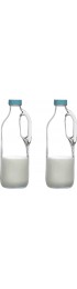 2 Pc 47oz Clear Glass Milk Bottles Set with Handle and Lids Airtight milk Container for Refrigerator Jug Glass Water Pitchers Water Juice Heavy Milk Bottle Liquid Containers for Kitchen