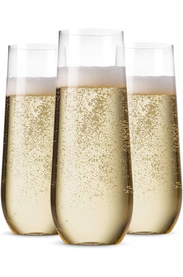 24 Pack Stemless Plastic Champagne Flutes Disposable 9 Oz Clear Plastic Toasting Glasses Shatterproof Recyclable and BPA-Free