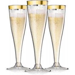 24 Plastic Champagne Flutes Disposable | Gold Rim Gold Glitter Plastic Champagne Glasses for Parties | Clear Plastic Cups | Plastic Toasting Glasses | Mimosa | New Years Eve Party Supplies 2022