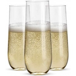 24 Stemless Plastic Champagne Flutes 9 Oz Plastic Champagne Glasses | Clear Plastic Unbreakable Toasting Glasses |Shatterproof | Disposable | Reusable Perfect For Wedding Or Party