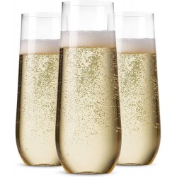 36 Pack Stemless Plastic Champagne Flutes Disposable 9 Oz Clear Plastic Toasting Glasses Shatterproof Recyclable and BPA-Free