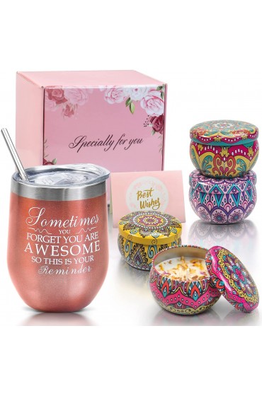 Birthday Gifts for Women Unique Gifts for Women Funny Gifts for Women Mom Friends Insulated Wine Tumbler and Candles 4 Pack Gift Set Box Basket