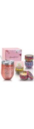Birthday Gifts for Women Unique Gifts for Women Funny Gifts for Women Mom Friends Insulated Wine Tumbler and Candles 4 Pack Gift Set Box Basket