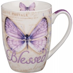 Blessed Butterfly Mug – Botanic Purple Butterfly Coffee Mug w Jeremiah 17:7 Bible Verse Mug for Women and Men – Inspirational Coffee Cup and Christian Gifts 12-ounce Ceramic Cup