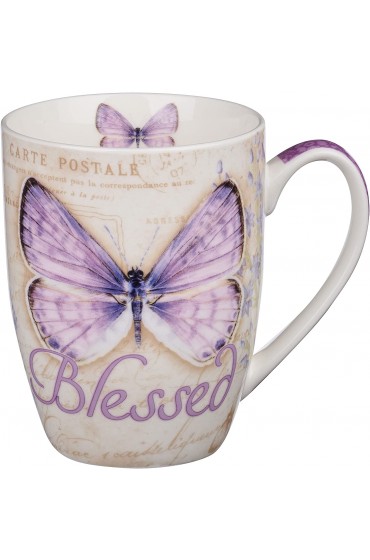 Blessed Butterfly Mug – Botanic Purple Butterfly Coffee Mug w Jeremiah 17:7 Bible Verse Mug for Women and Men – Inspirational Coffee Cup and Christian Gifts 12-ounce Ceramic Cup