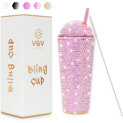 Bling Cup| Glitter Water Bottle| Handmade Swarovski like Rhinestones Tumbler| Sparkly Bottle Cup| 22 oz Double Wall Bling Plastic Tumbler with Lid and Straw| Studded Tumbler Party Cup