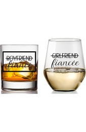 Boyfriend and Girlfriend Wine and Whiskey Glass Gift Set Engagement Gifts for Couples Fiance Fiancee Gift for Him and Her His and Hers Glasses For Mr and Mrs Bride and Groom