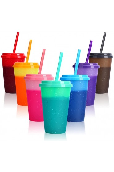Color Changing Cups with Lids & Straws 12 oz Reusable Cute Plastic Tumbler Bulk 7 Pack Kids Small Funny Travel Straw Tumblers Adults Iced Cold Drinking Party Cup