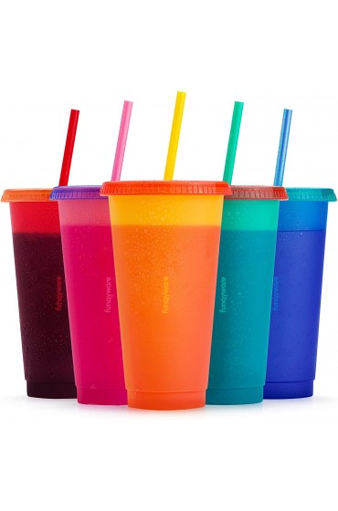 Cups with Lids and Straws for Adults 5 Color Changing Reusable Cups with Lids and Straws 24 oz Bright Iced Coffee & Bulk Party Tumblers Plastic Tumbler with Lid and Straw for Water & Smoothie