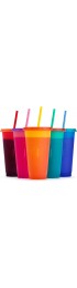 Cups with Lids and Straws for Adults 5 Color Changing Reusable Cups with Lids and Straws 24 oz Bright Iced Coffee & Bulk Party Tumblers Plastic Tumbler with Lid and Straw for Water & Smoothie