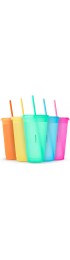 Cups with Lids and Straws for Adults 5 Glitter Reusable Cups with Lids and Straws in Rainbow Colors 24 oz Iced Coffee & Bulk Party Tumblers Plastic Tumbler with Lid and Straw for Water & Smoothie