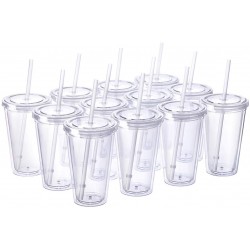 Cupture Classic 12 Insulated Double Wall Tumbler Cup with Lid Reusable Straw & Hello Name Tags 16 oz Bulk Pack Clear